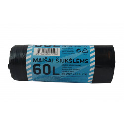 Maišai šiukšlėms 60L 25 vnt/rul. Juodas PE